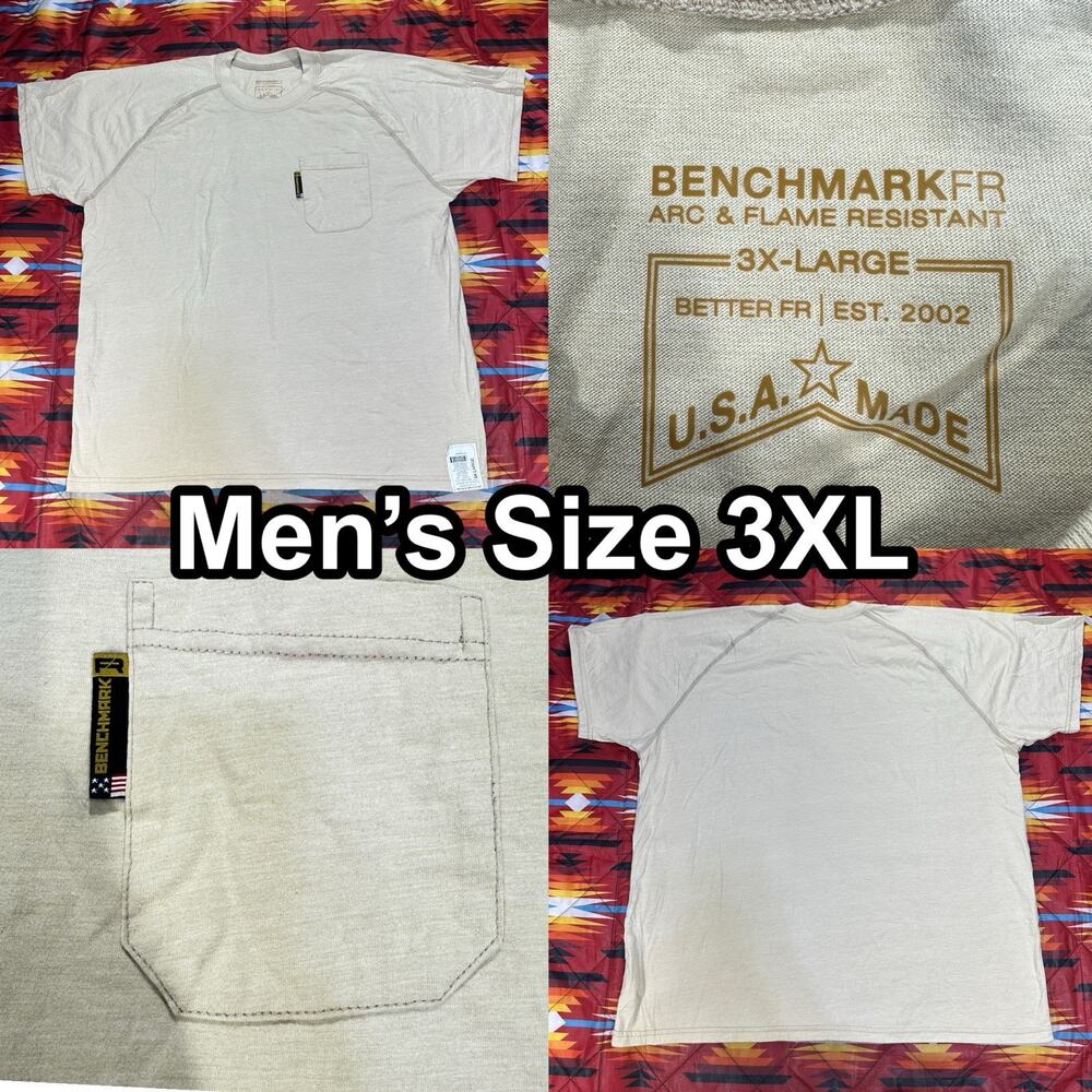 Benchmark FR Beige T-Shirt Pocket Men’s Sz 3XL ARC/HRC 1 USA Made 3018FRL Pocket